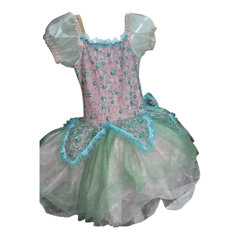 Revolution Dancewear Girls’ Fairy Tutu Costume Pink, Teal & Green Glitter Size L